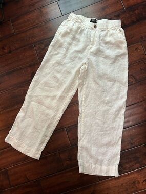 Tahari - Cream Elastic-Waist Linen Pants